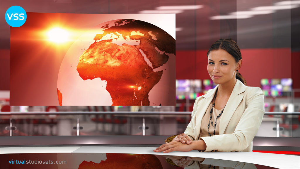 Virtual Studio Set with moving newsroom background