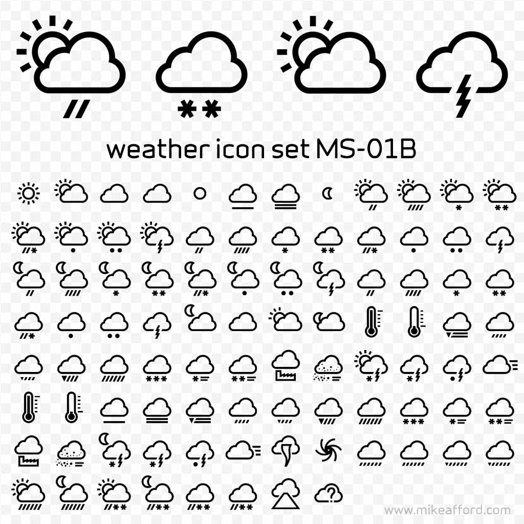 weather icon set MS-01B low resolution preview image showing the complete set of weather symbols