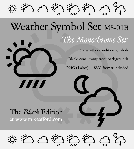 Royalty Free Weather Icons | MS-01B | 92 Black Weather Symbols in PNG